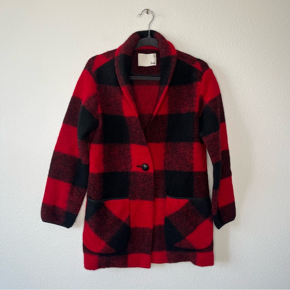 Aritzia Wilfred Free Off-Duty Jacket Red Black Buffalo Check Plaid Wool Size XXS - Picture 2 of 6
